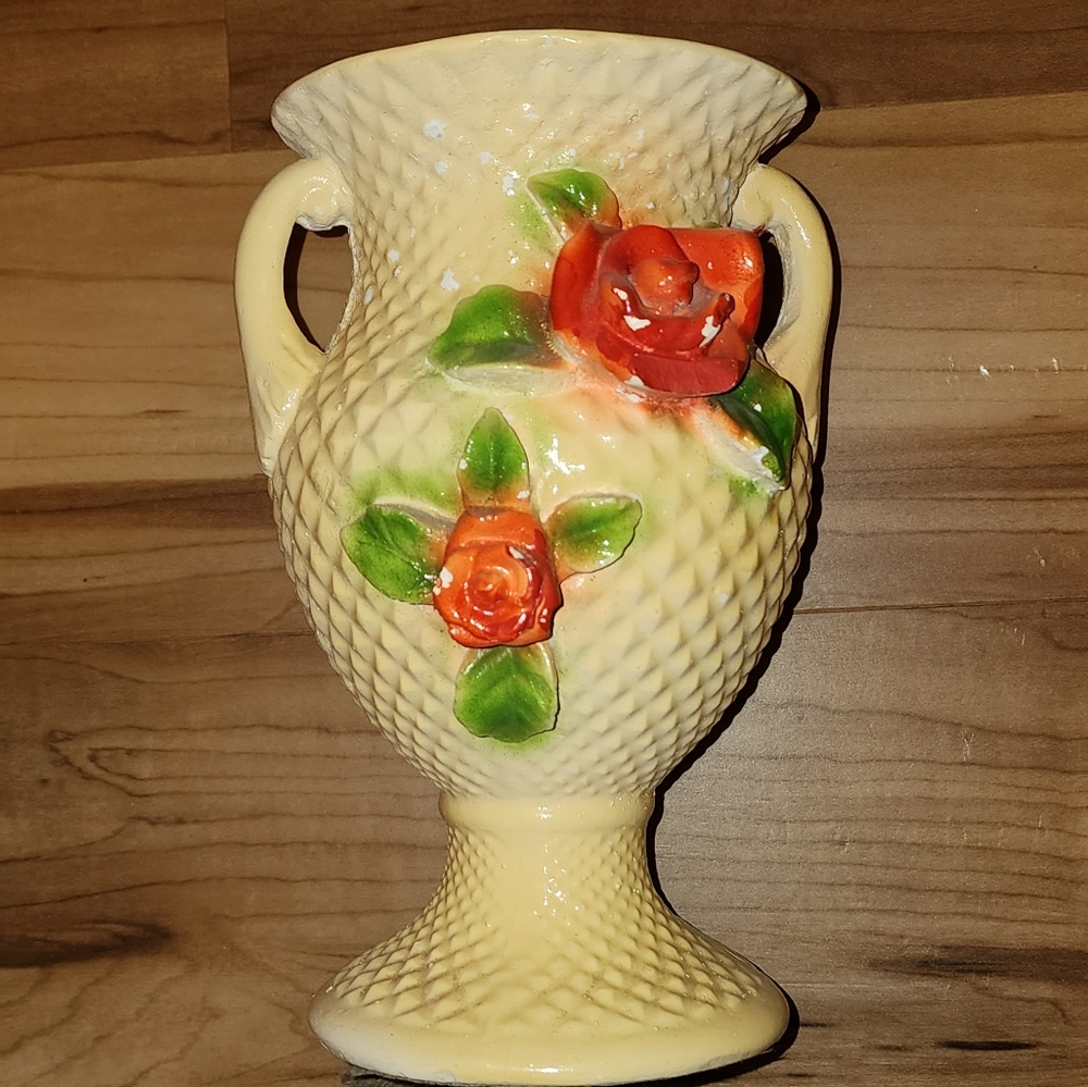 Vintage rose ceramic vase, early mid-century farmhouse